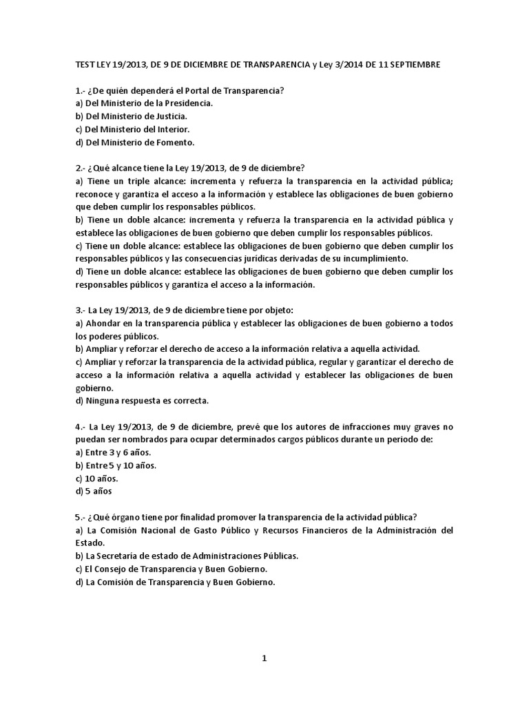 Test Ley 19 2013 | PDF | Gobierno de españa | Leyes de libertad de ...