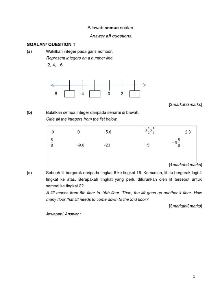 Soalan Matematik F1 dan Penyelesaian | PDF