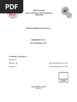 EXP6 Platform Balance-Min | PDF | Weighing Scale | Weight