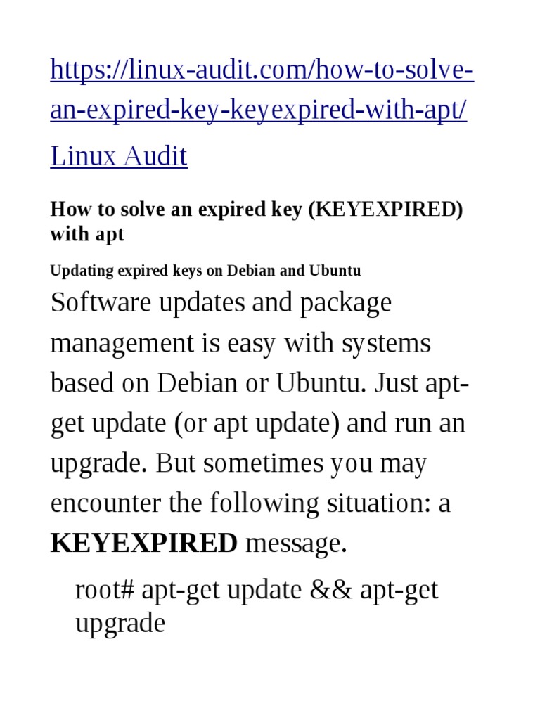 How To Solve An Expired Key (KEYEXPIRED) With Apt PDF Computer