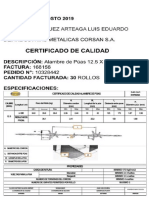 Certificado de Calidad Alambre de Puas C12.5 Corsan