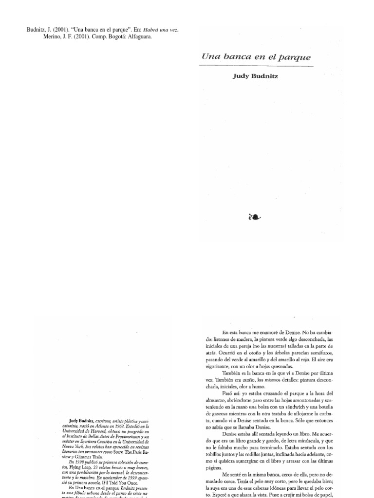 Una Banca en El Parque. Judy Budnitz PDF