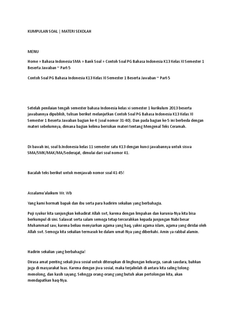 Soal Pilgan Teks Ceramah