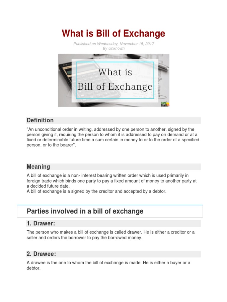 Bill Of Exchange Negotiable Instrument Payments
