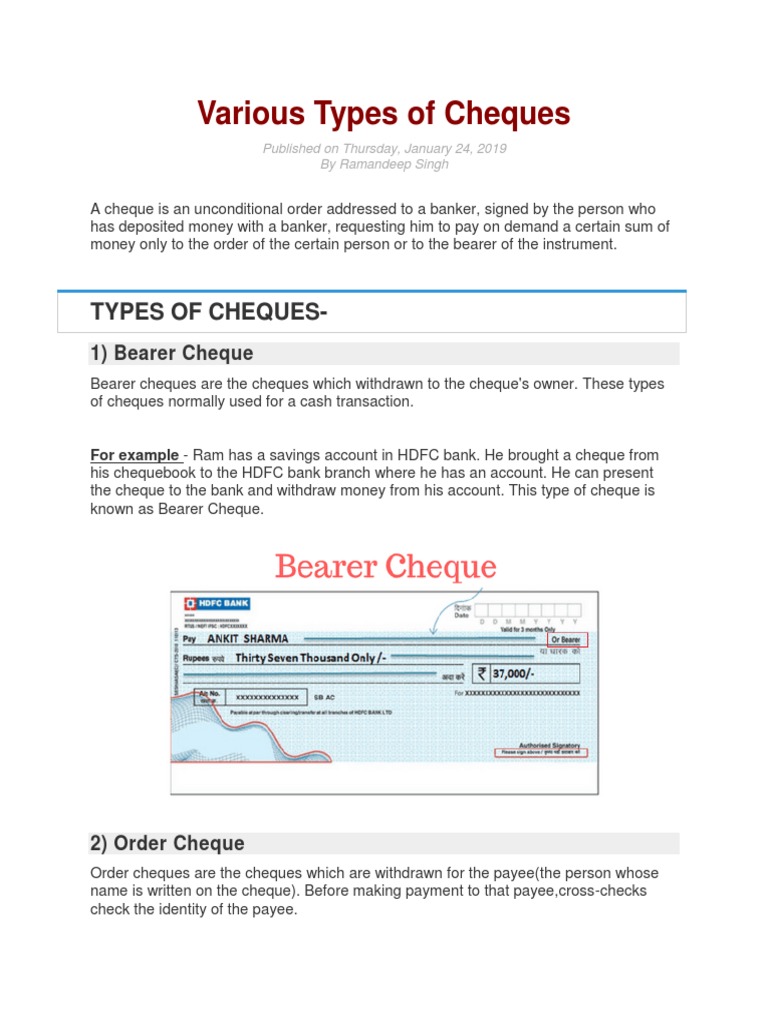 Types Of Cheques Docx Cheque Financial Technology