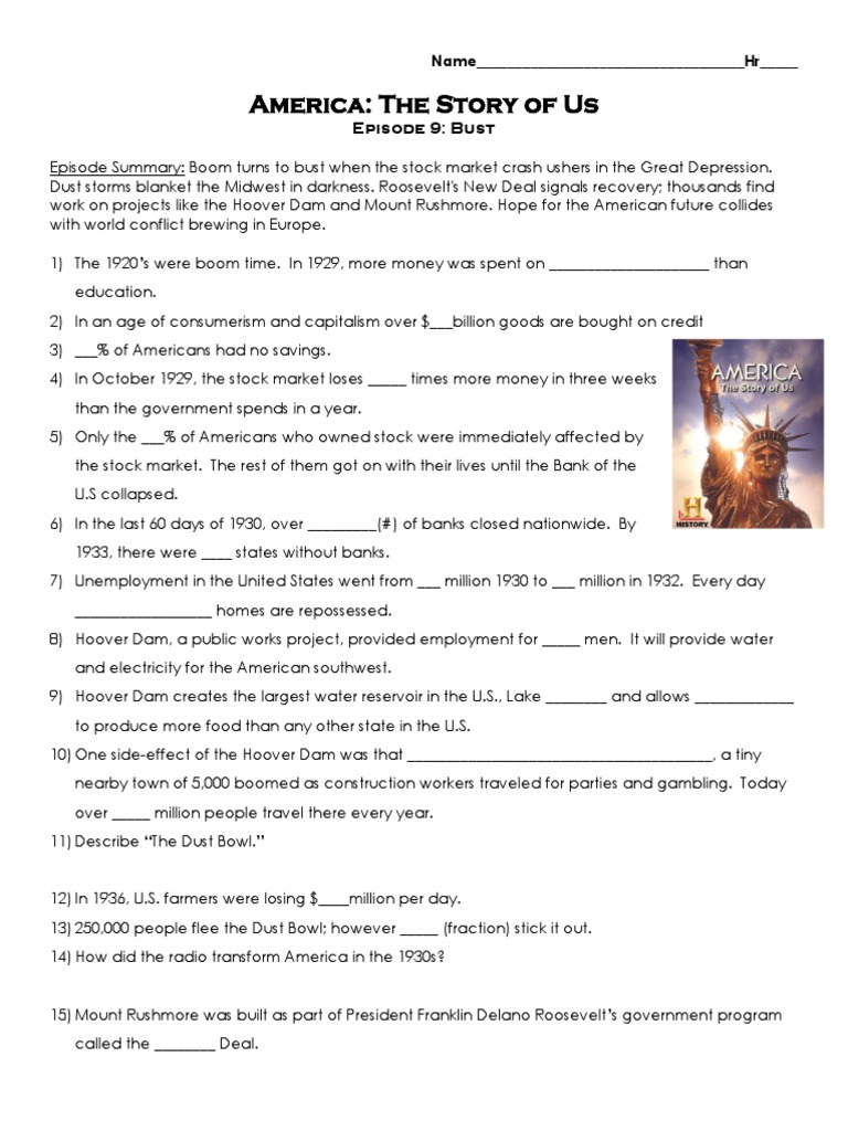 America The Storyof Us Episode Bust Great Depression Video Guide PDF