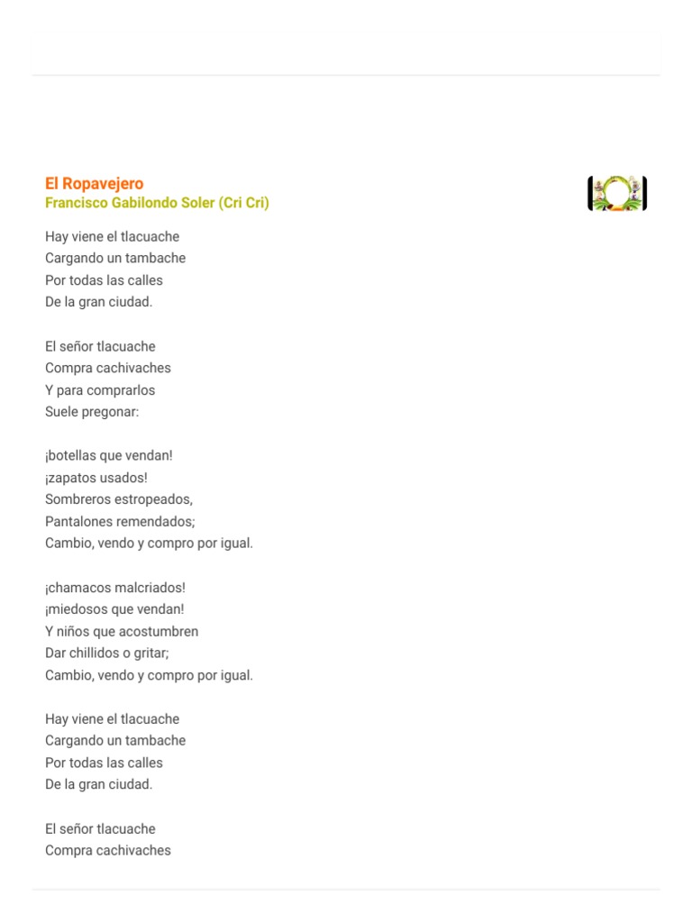 EL ROPAVEJERO - Francisco Gabilondo Soler (Cri Cri) | PDF