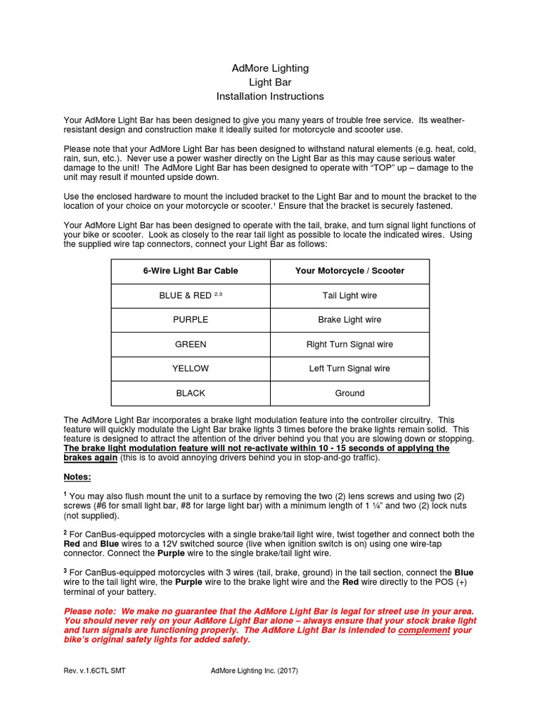 AdMore Light Bar Installation Instructions PDF Equipment