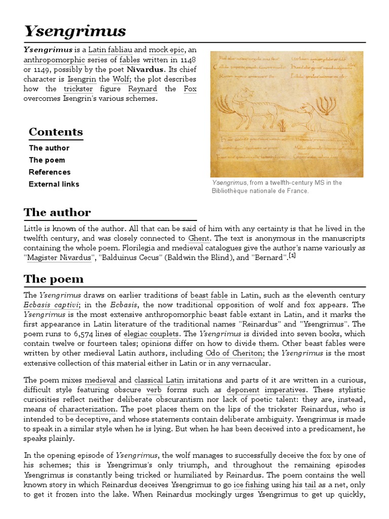 Ysengrimus PDF Fable European Literature