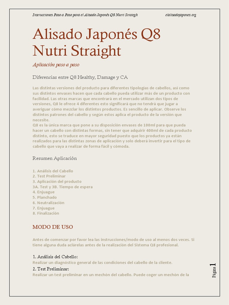 Alisado Japones q8 Nutristraight Pasoapaso PDF Pelo Naturaleza