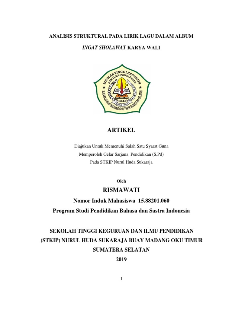 Jurnal Skripsi Tibran Analisis Struktural Pada Lirik Lagu Dalam Album Ingat Sholawat Karya Wali