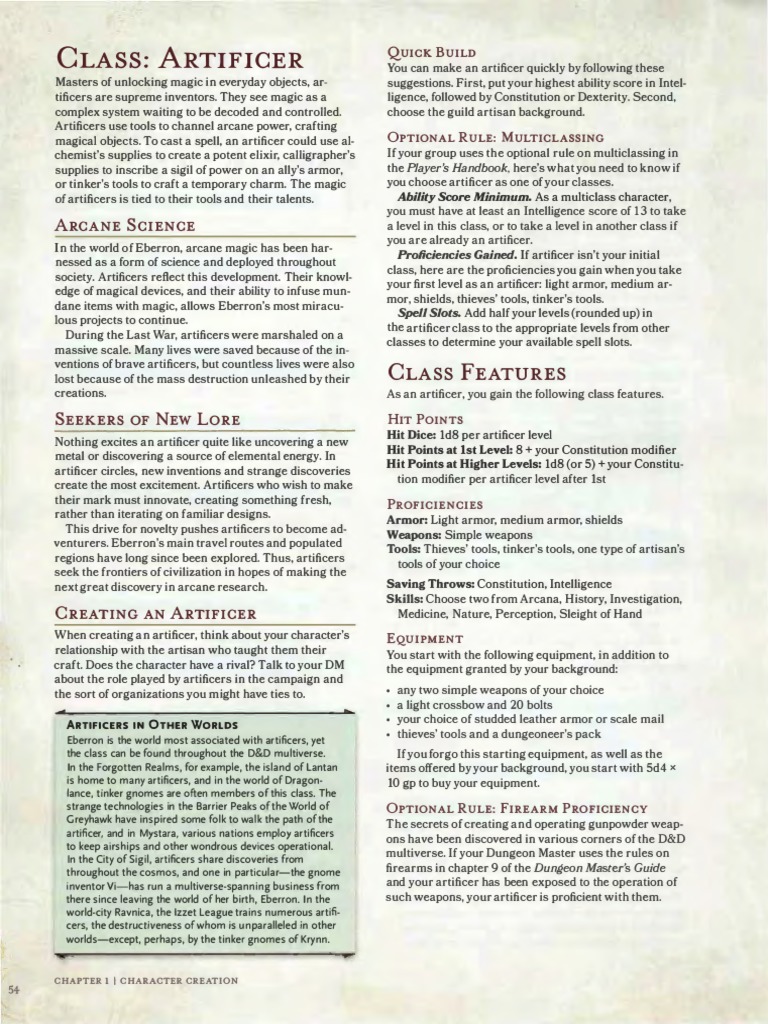 Artificer Pdf Dungeons Dragons D System