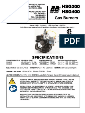 Quemadores a gas Wayne HSG 400 – Combustion y Control