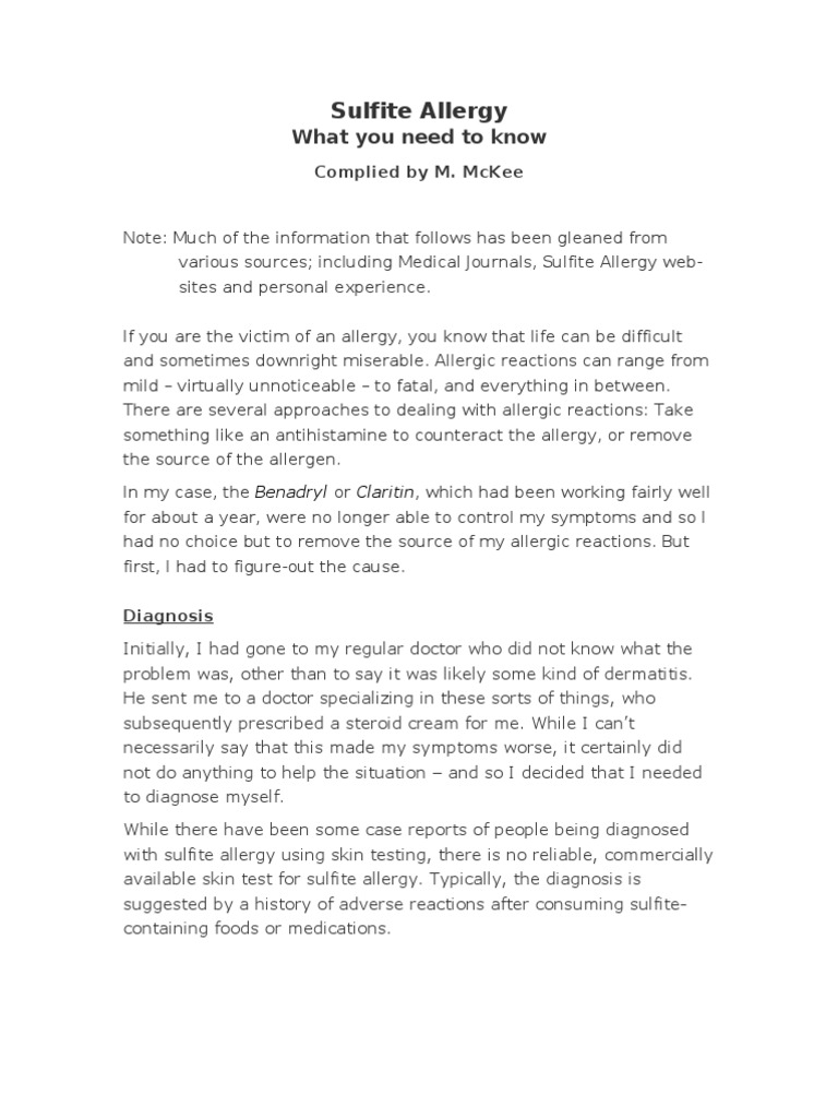 Sulfite Allergy What You Need To Know | PDF | Allergy | Pickling
