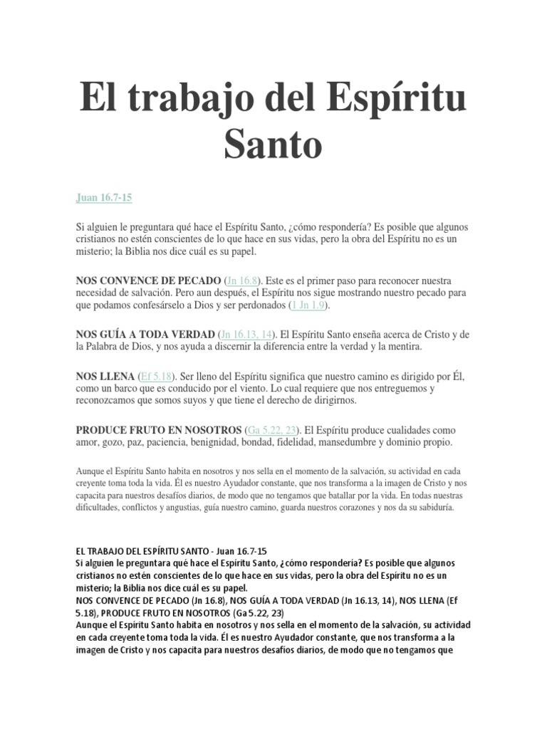 El Trabajo Del Espíritu Santo | PDF | espíritu Santo | Cristo (título)