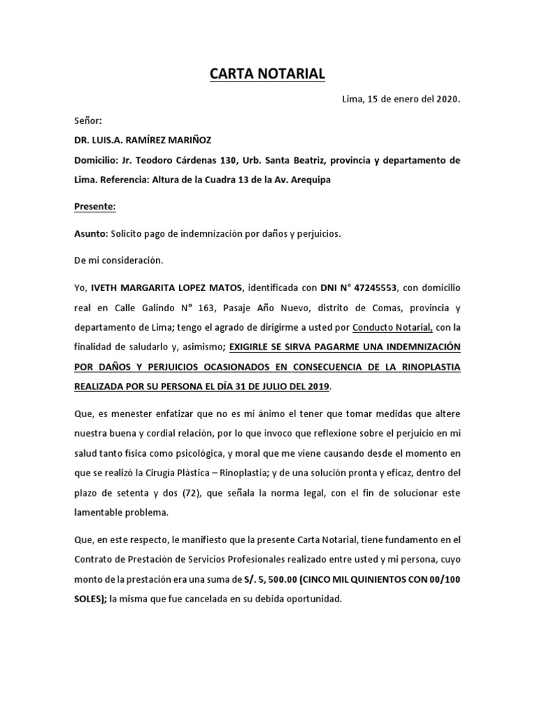 Carta Notarial Danos Y Perjuicios Pdf Danos Y Perjuicios Intencion Derecho Penal