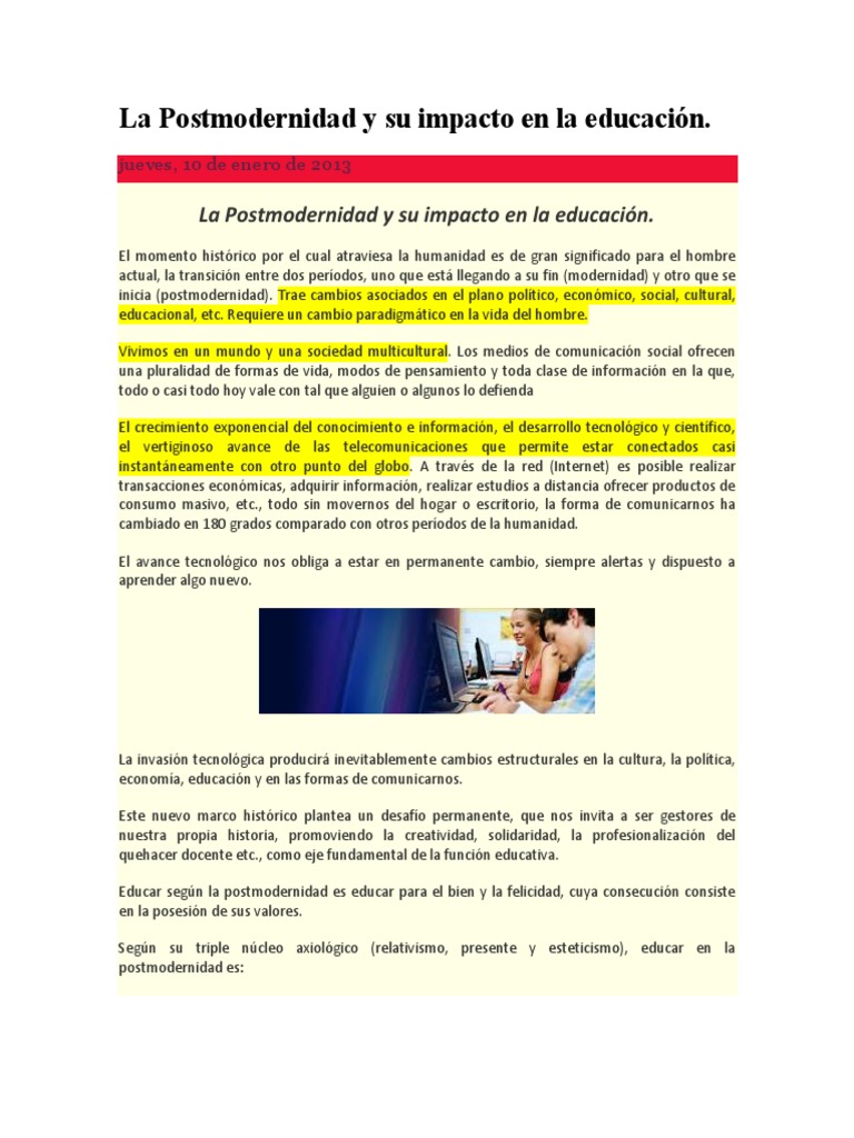 La Postmodern y Su Impacto en La Educ | PDF | Conocimiento | Aprendizaje