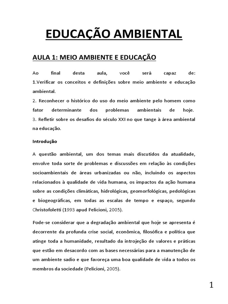 Educação Ambiental Aulas 1 A 10 | PDF | Sustentabilidade | Movimento ...