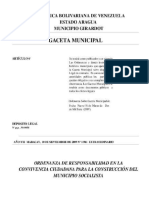 Ordenanza de Responsabilidad en La Convivencia Ciudadana para La Construccia N Del Municipio Socialista