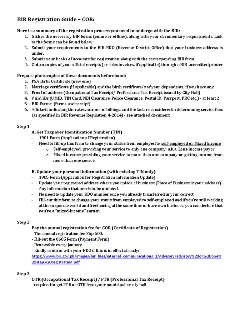 BIR Registration Process Overview | PDF | Receipt | Identity Document