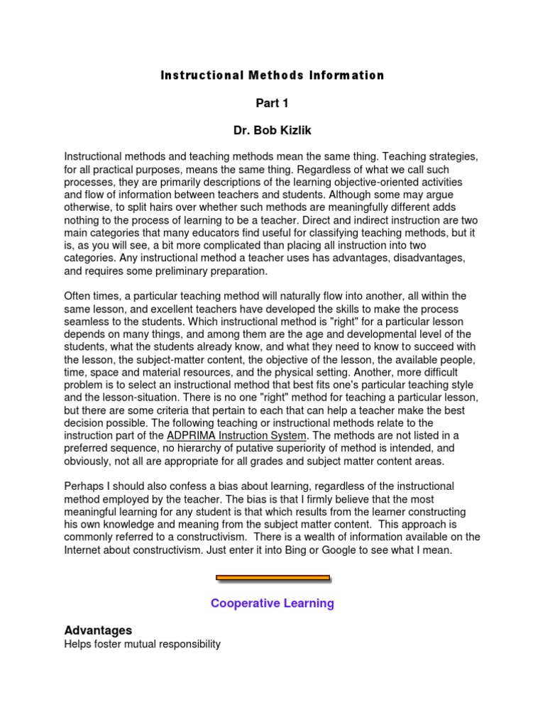 Overview of Instructional Methods | PDF | Lecture | Teaching Method