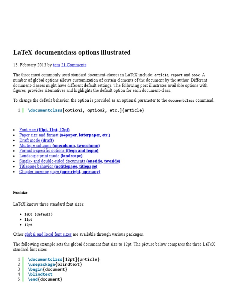LaTeX Documentclass Options Illustrated Texblog PDF Graphic