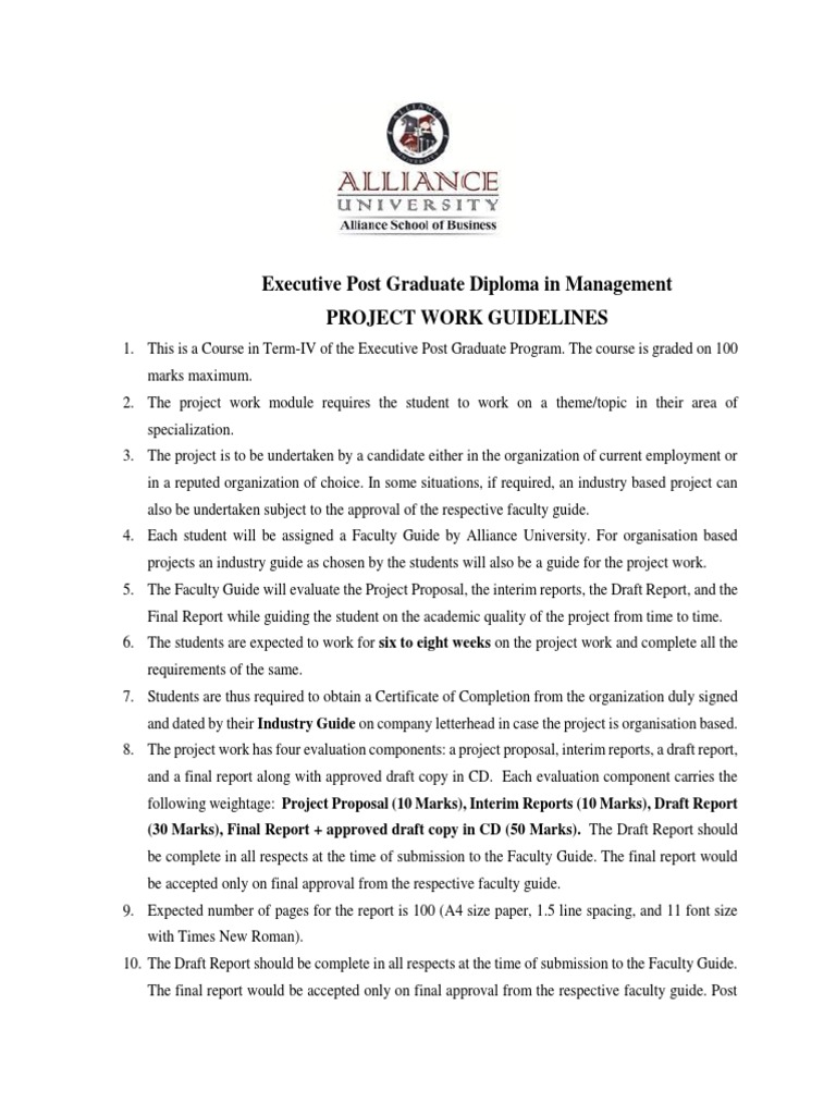 MBA Project Work Guidelines | PDF | Postgraduate Education | Master Of ...