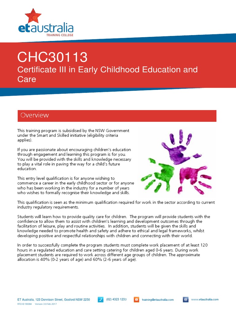 Flyer Cert III in ECEC S S Ver 3.0 Feb 2017 PDF | PDF | Business