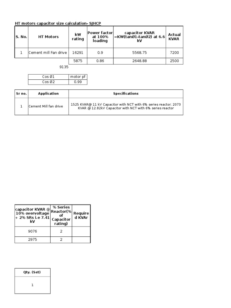 HT Capacitor Bank Calculation | PDF | Capacitor | Quantity