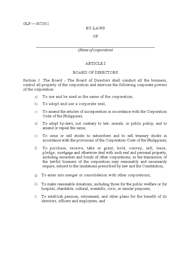 SEC +by Laws PDF | PDF | Board Of Directors | Corporations