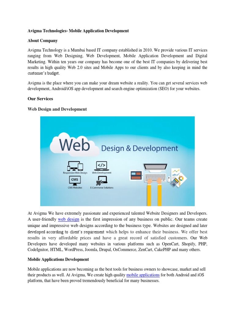 Avigma Technologies - Mobile Application Development | PDF | Mobile App ...