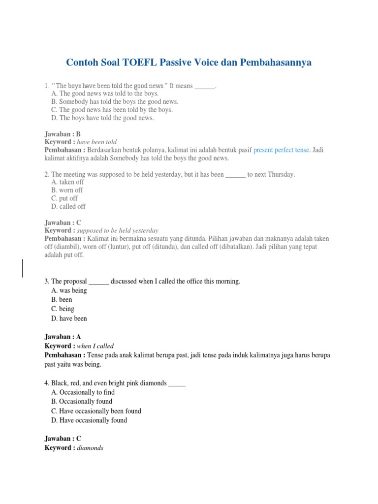 Contoh Soal Dan Jawaban Passive Voice – Dikdasmen