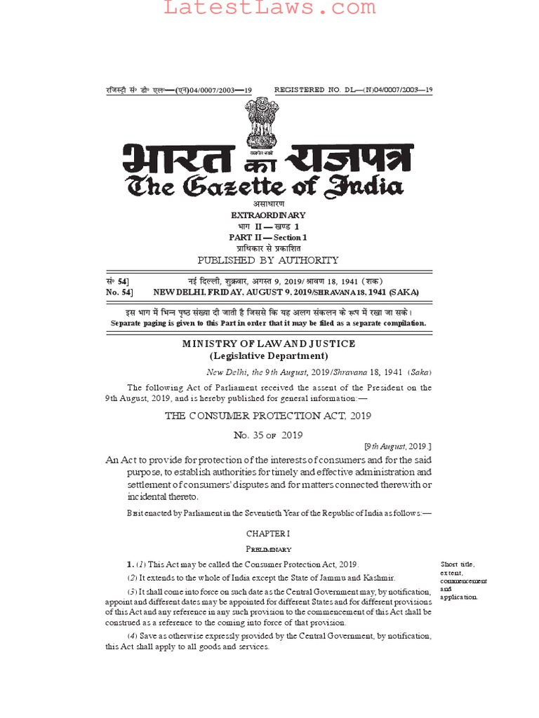 Consumer Protection Act, 2019 | PDF | Consumer Protection | Sales