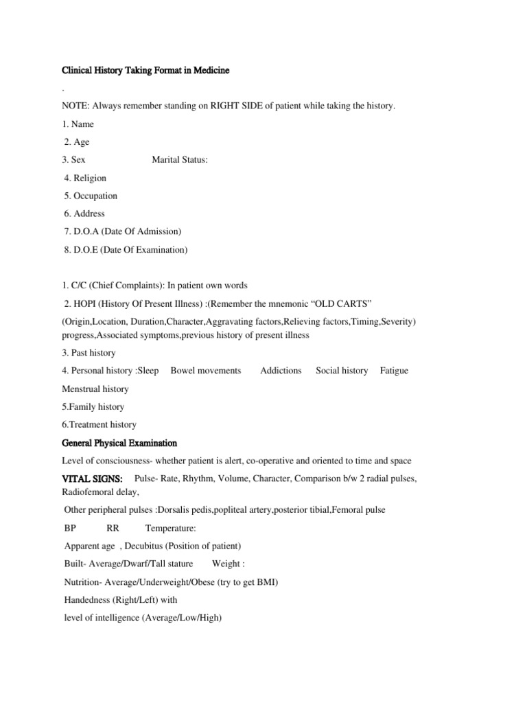 Clinical History Taking in Medicine | PDF | Human Anatomy | Clinical ...