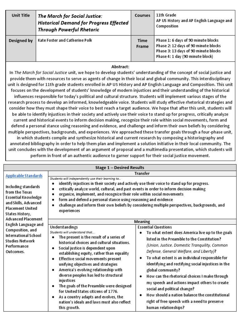 Social Justice UbD | PDF | Rhetoric | Social Movements