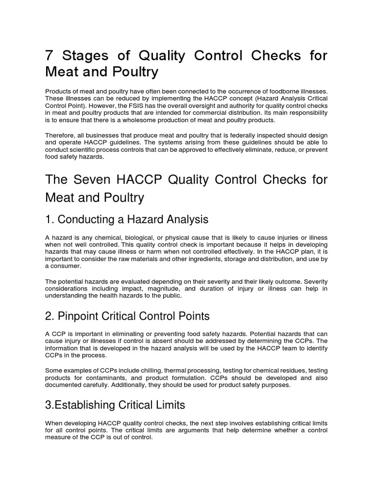 7 Stages of Quality Control Checks For Meat and Poultry PDF Hazard
