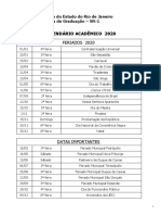 Calendário acadêmico UERJ 2020
