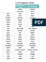 A list of irregular verbs