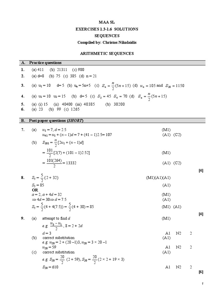 Arithmetic Sequences Exercises and Solutions | PDF | Arithmetic ...