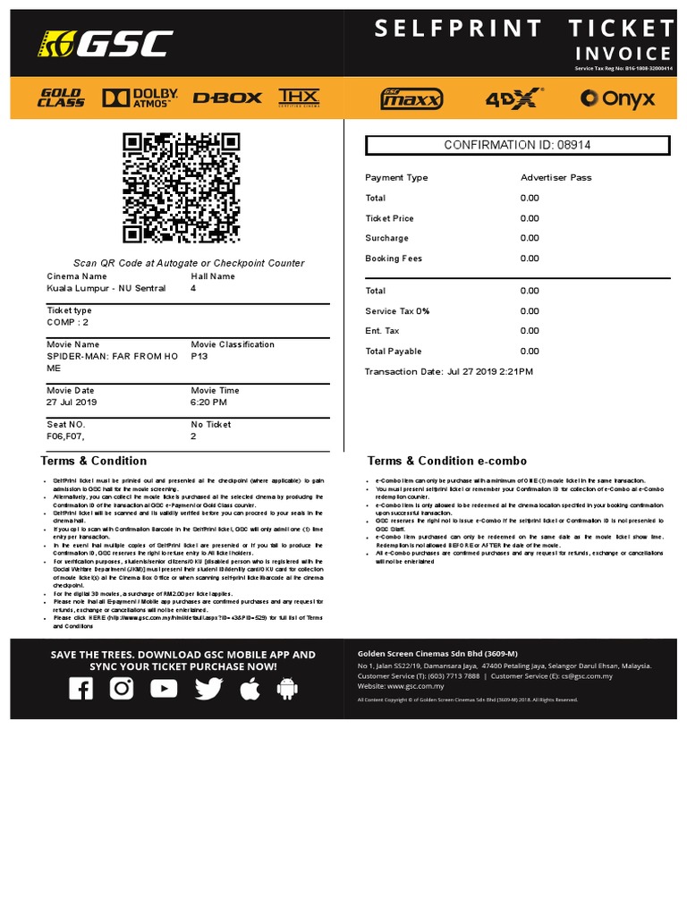 GSC SelfPrint Ticket | PDF | Ticket (Admission) | Movie Theater