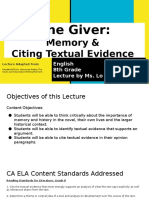 The Giver Lecture Memory Citing Textual Evidence 2