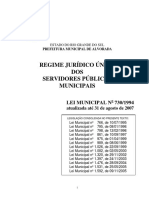 Lei Municipal Nº 730 de 1994 - Regime Jurídico Único Dos Servidores Públicos Municipais