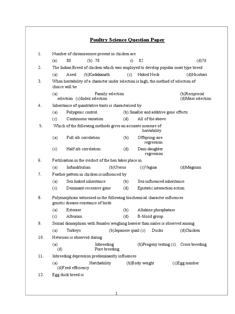 Poultry Science MCQs for Vets | PDF | Heredity | Heritability