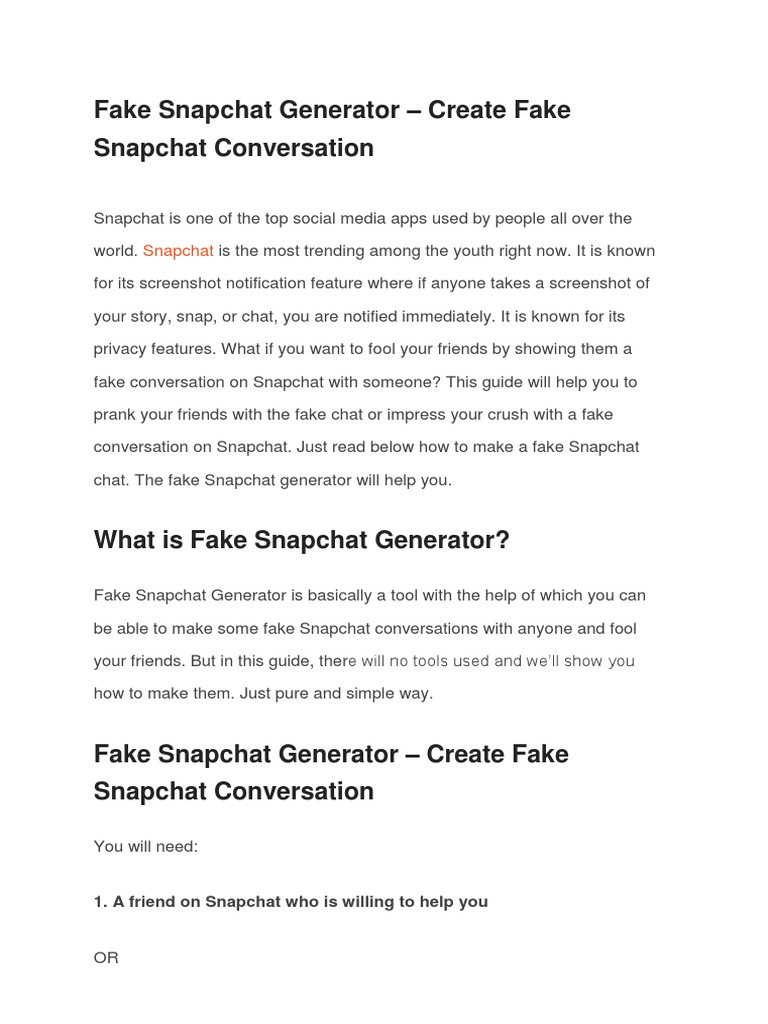 Fake Snapchat Generator Create Fake Snapchat Conversation PDF
