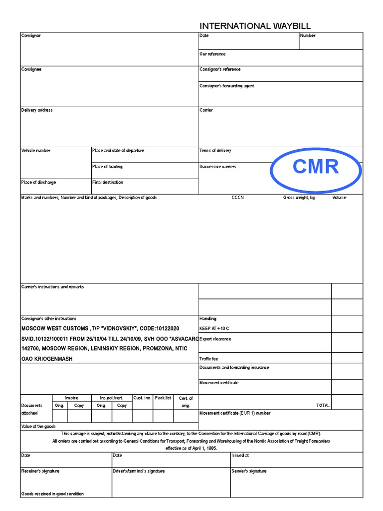 Model Cmr Pdf Cargo Freight Transport