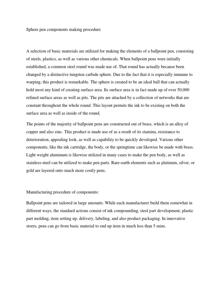 Ballpoint Pen Component Manufacturing Process | PDF | Cartridge ...