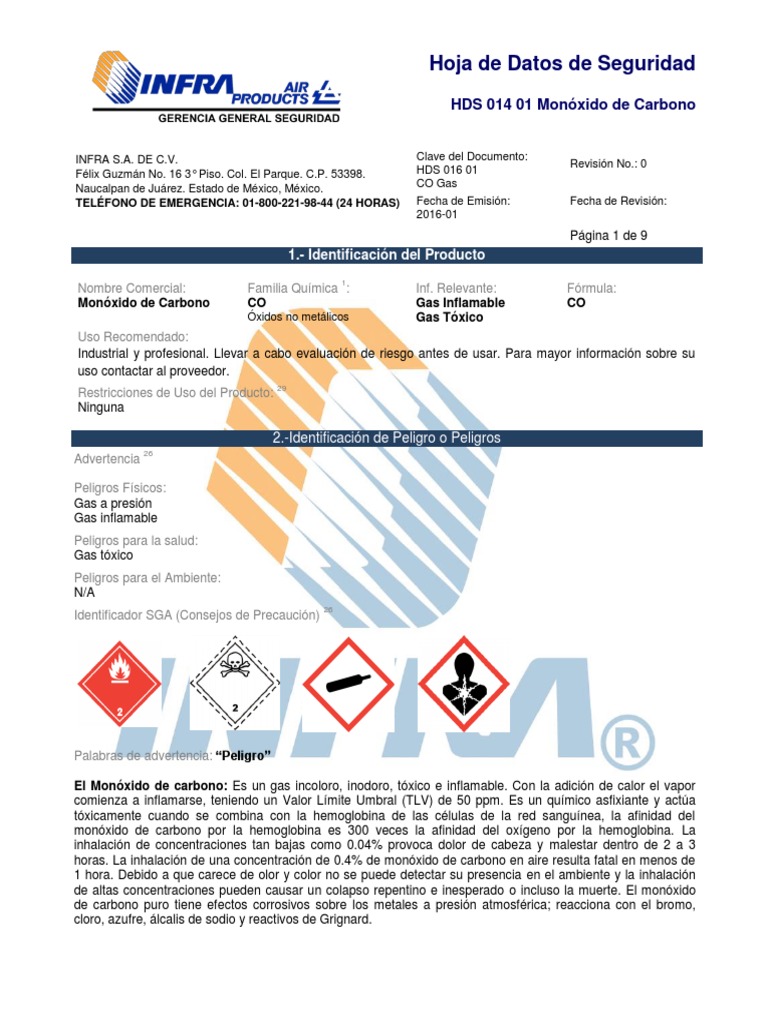 Monoxido Carbono Hds | PDF | Monóxido de carbono | Oxígeno