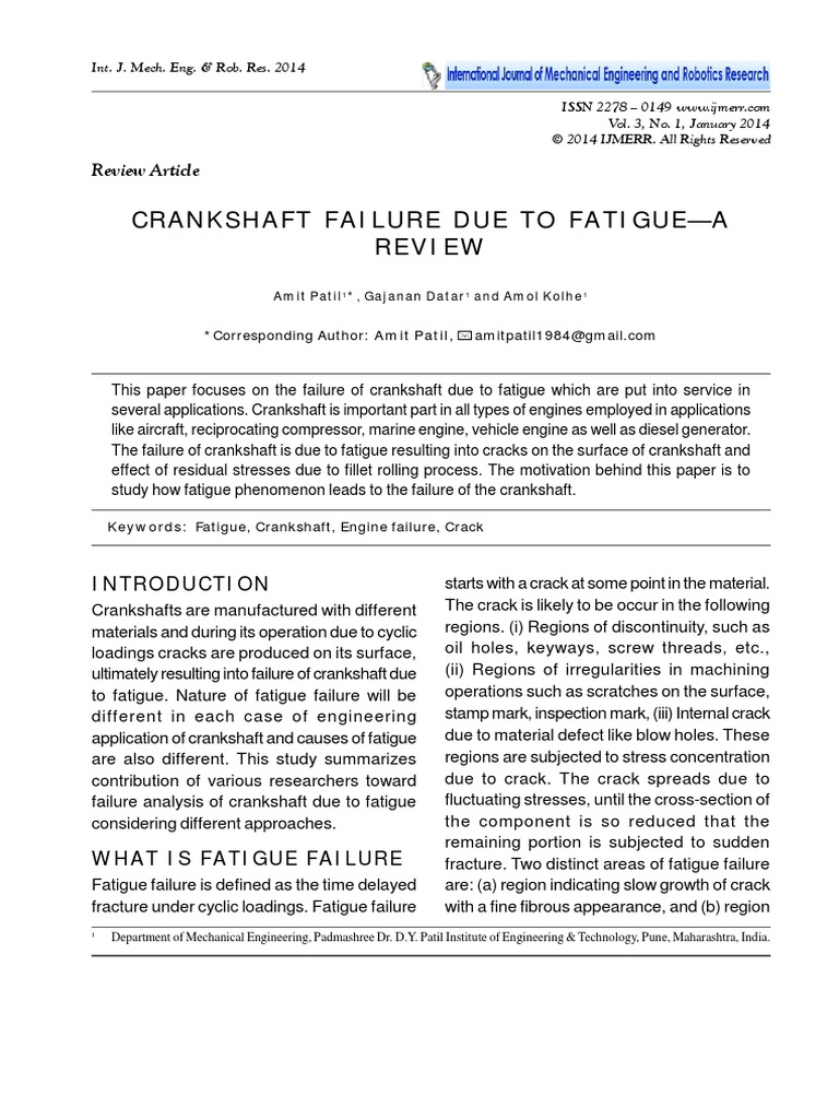 Crankshaft Failure Due To FatigueA PDF Fatigue (Material) Fracture