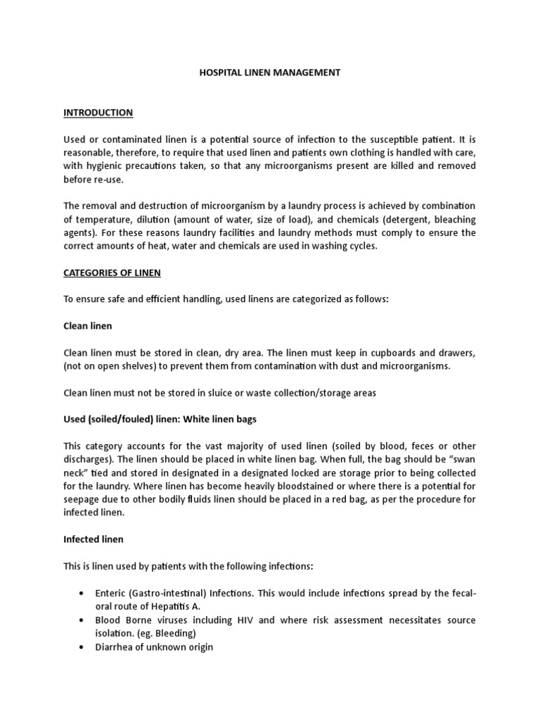 Hospital Linen Management Guidelines | PDF | Laundry | Infection