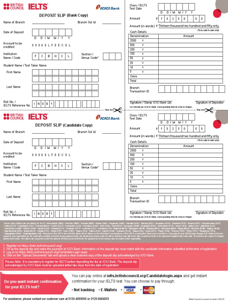 Icici Deposit Slip PDF PDF International English Language Testing
